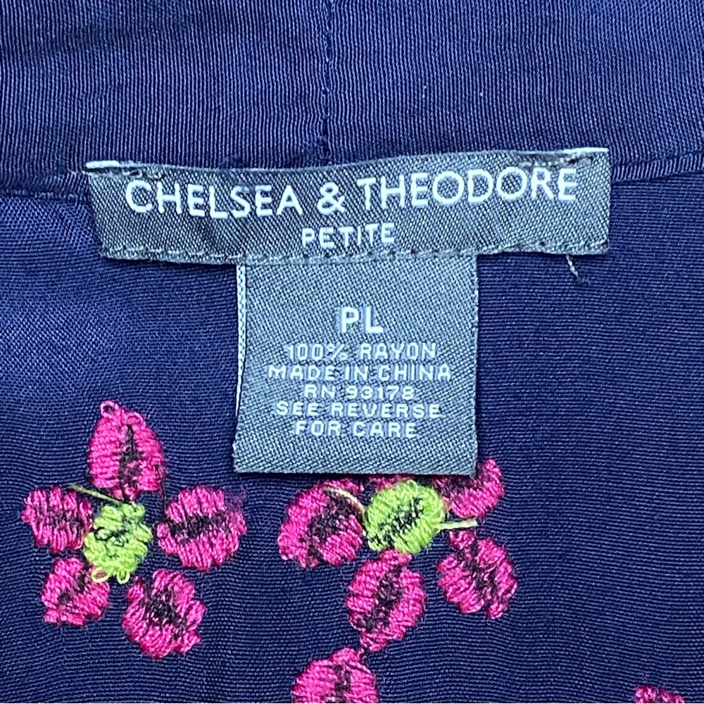 Chelsea & Theodore Open Front Kimono Women PL Navy Floral Embroidery Boho - Picture 6 of 10
